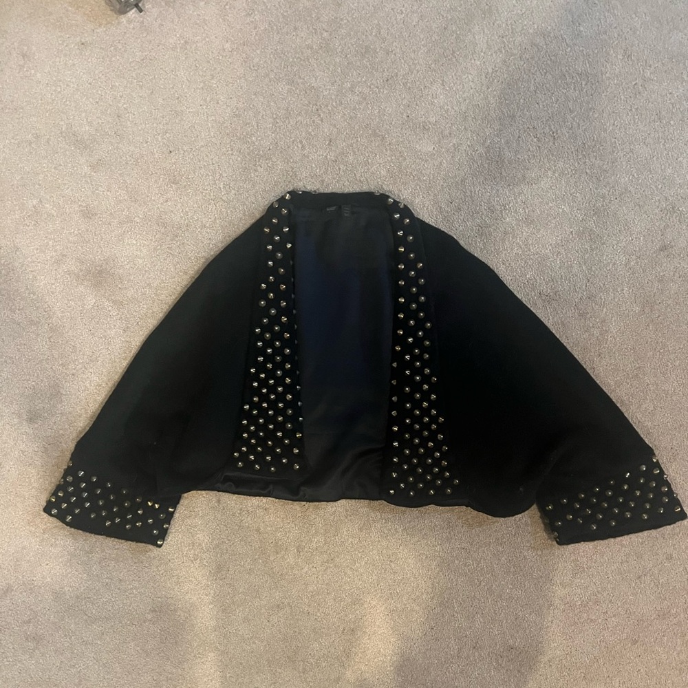 Bess NYC Black Spiked Wool Jacket Gold Spikes Made in USA Couture